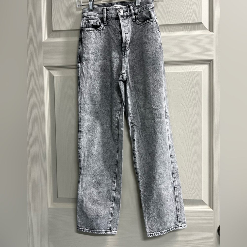 Pacsun Women's Gray High Rise Straight Distressed Denim Jean - Size 22 - VGUC